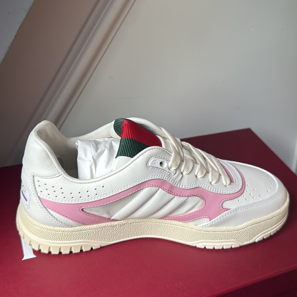 Size 38.5 8.5 US Gucci Re-Web Sneakers White Pink Leather - Picture 8 of 8